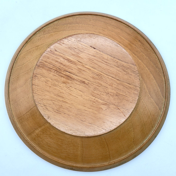 Vintage Hand Carved Wood Plate Trinket Dish Hand Painted Folk Art 6.25" - Picture 3 of 5
